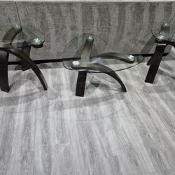 Set Of Three Glass Top Tables In Very Good Condition, Please See All The Pictures For Details 
