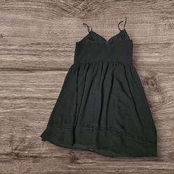 Women's Black Lace Chemise Slip Dress V-Neck Adjustable Spaghetti Straps S