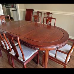 Vintage Chinese Rosewood Dinner Table And  8 Chairs 