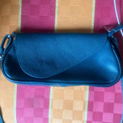 Blue Italian Leather Shoulder Bag