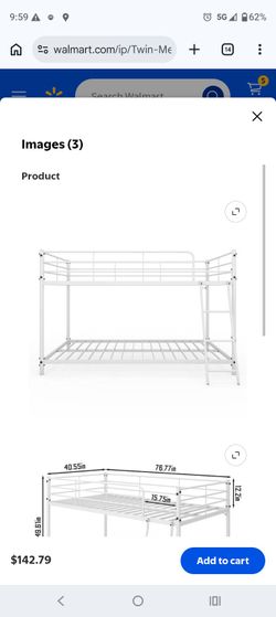 White metal bunk bed $90