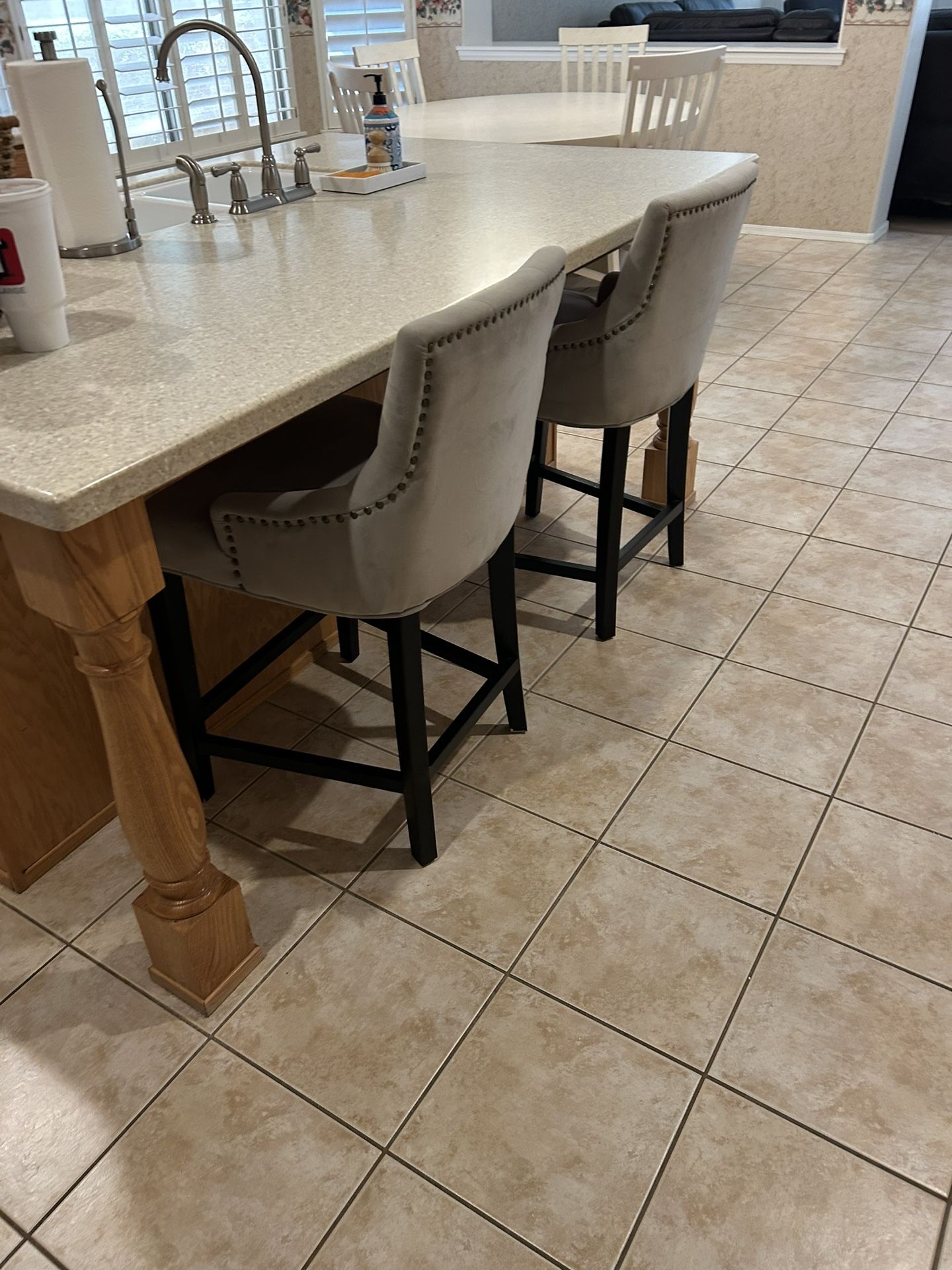 Light Grey Velvet Bar Stools