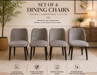 Set of 4 Modern Gray Upholstered Dining Chairs – Black Legs – Brand New