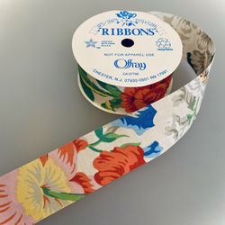 6 Yds on Spool of Floral Cotton Offray Ribbon 1 7/16” -For Crafts #041424A5