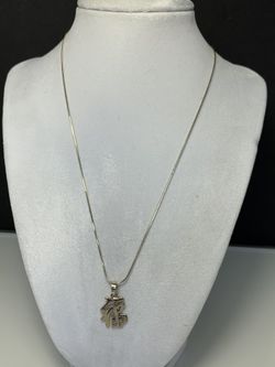 Silver 925 stamped necklace with goodluck pendant 18”inches long