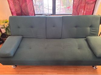 Dark green foldable futon with cupholders