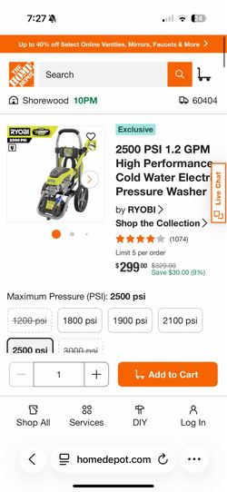 2500PSI 2.4 GPM Cold Water Gas Pressure Washer Cha with 212cc Engine
