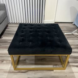 Black Velvet & Gold Framed Ottoman