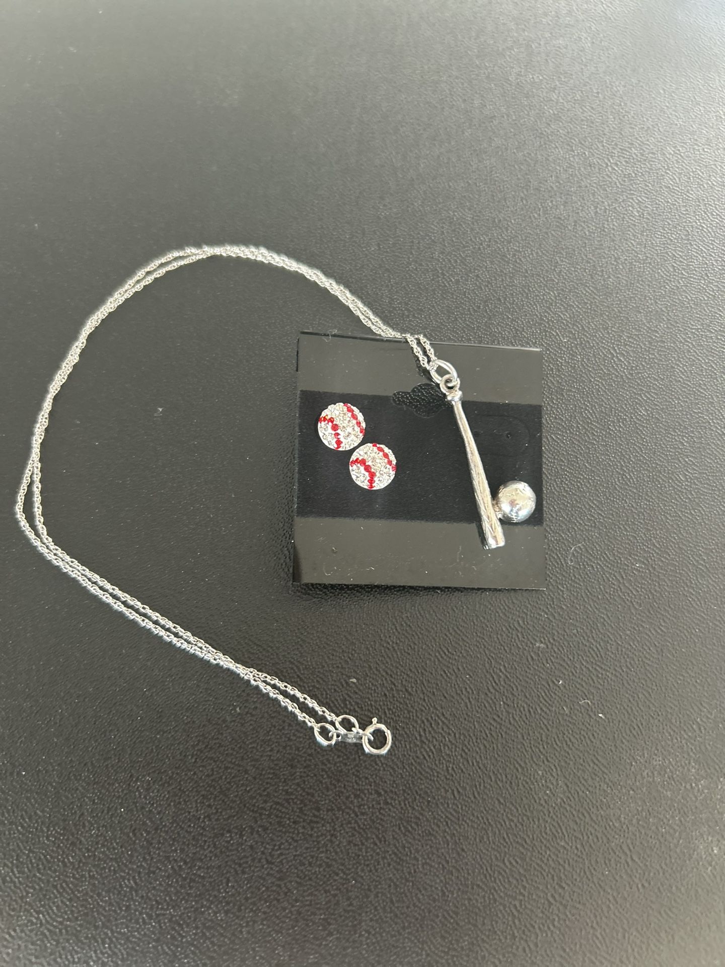 Sterling Silver Baseball Necklace And Earrings