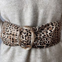 Womens Leopard Print Wide Cinch Belt