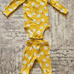 Carter's 2 Piece Floral Long Sleeve Bodysuit Pants, Size 9M
