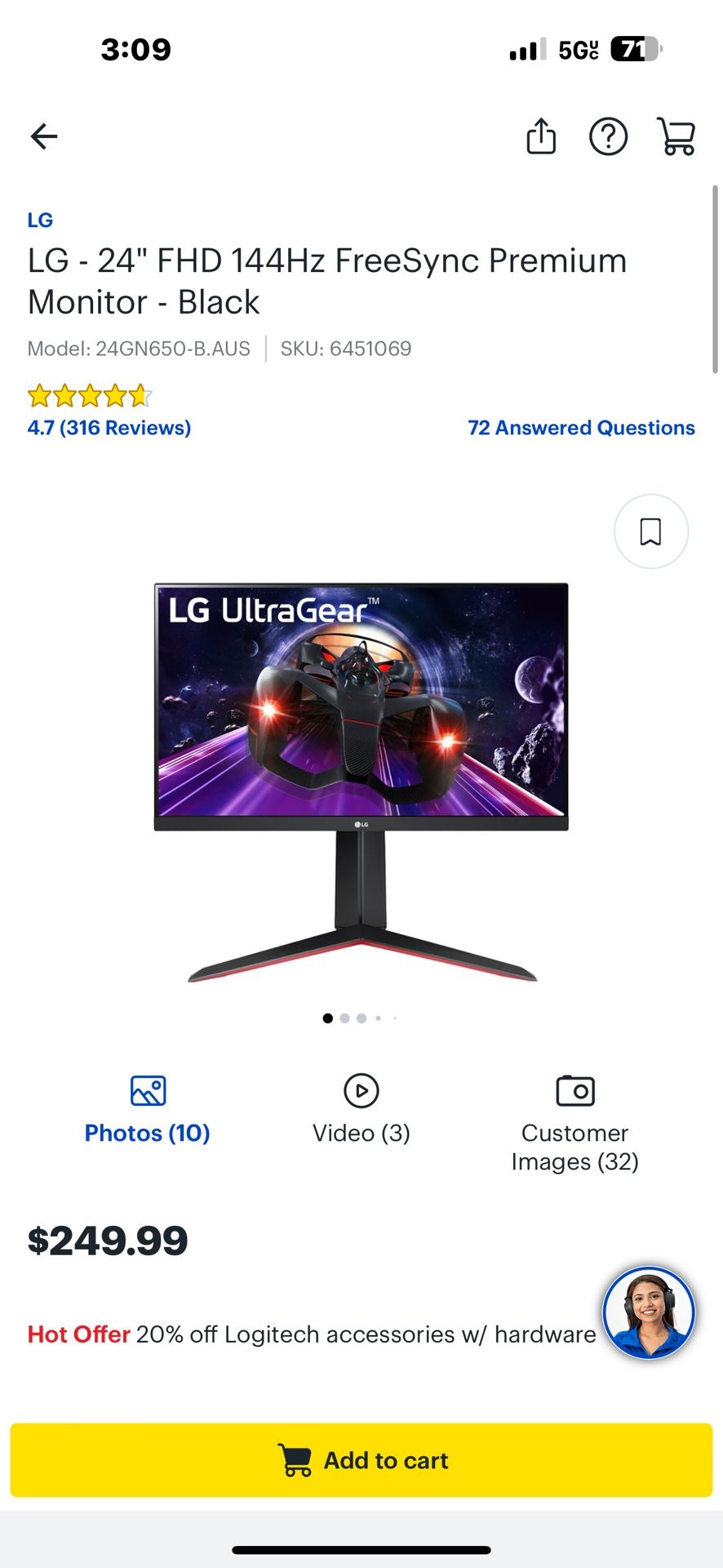 LG 24 FHD 144HZ Freesync Premium Monitor 