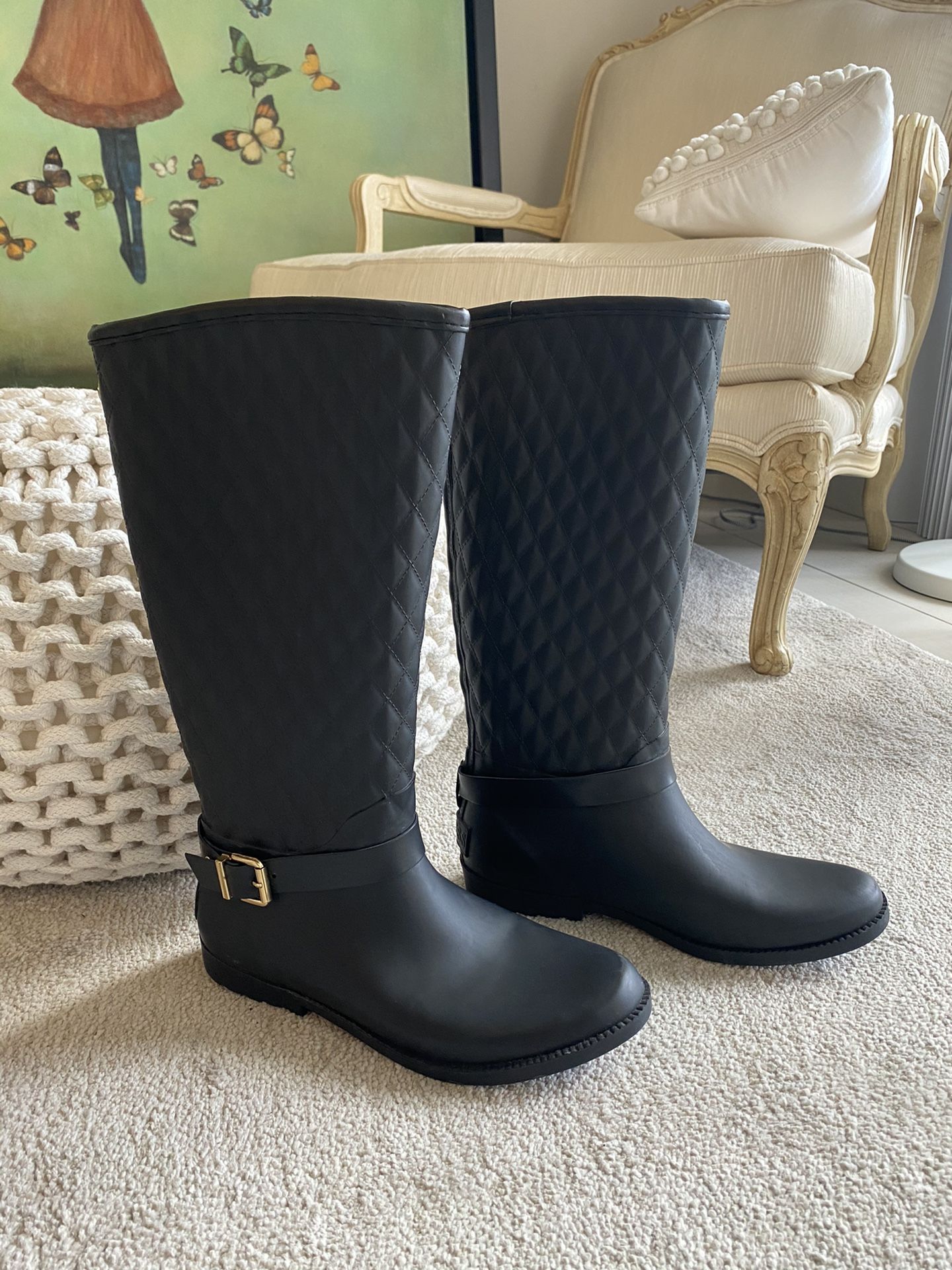 Guess Black Matte Rubber Rain Boots size 9