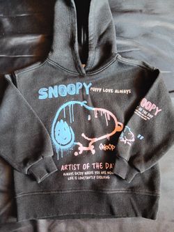 Peanuts Snoopy Graphic Paint Logo Hoodie | Size Kids 6 | Black | Print | Pullover