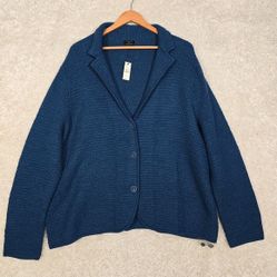 Talbots Womens Cardigan Sweater Size 3X Blue Button Up Merino Wool Knit Jacket 