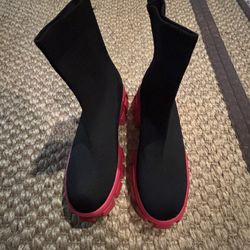 Red And Black Textured Boots