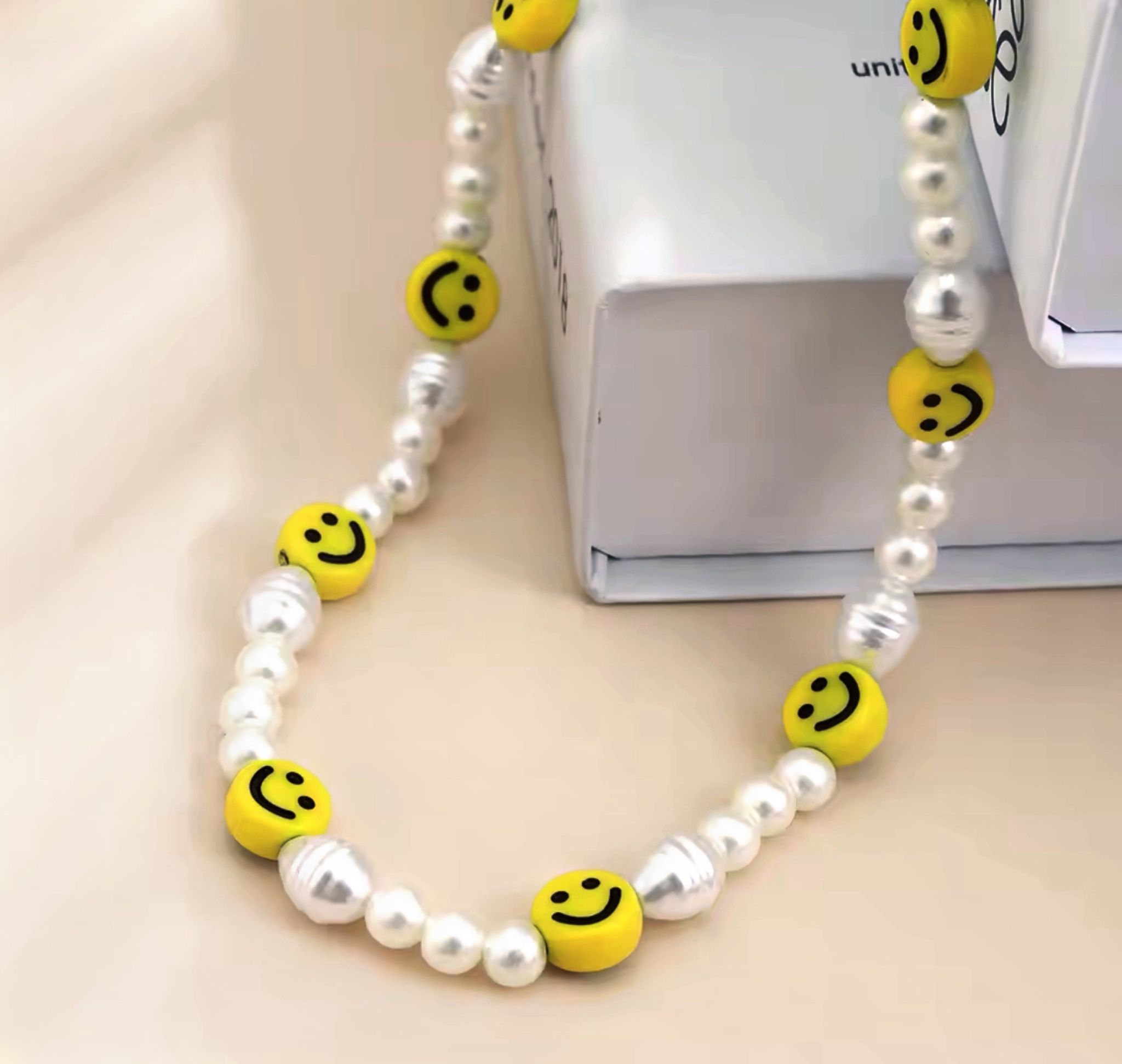 Smiley Face Pearl Beaded Necklace