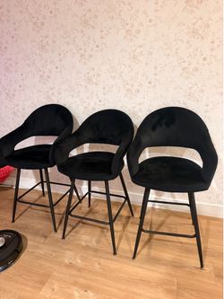 Set of 3 Black Velvet Counter/Bar Stools
