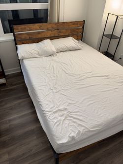 Queen Bed Frame + 8" Gel Memory Foam Mattress - Rustic Brown