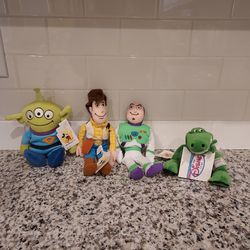 Disney Toy Story Woody Buzz Lightyear Alien Rex Bean Bag Plush Set Of 4 - New With Tags 