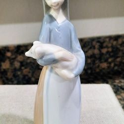 Vintage Lladro Porcelain Figurine " Girl With Piglet"
