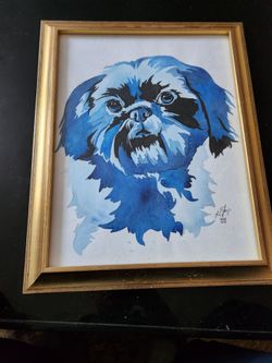 Shih tzu dog watercolor painting art  16×13