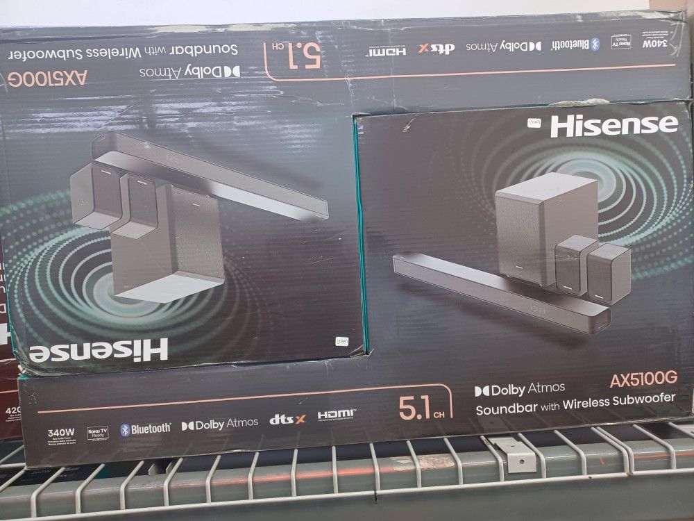 Hisense 5.1 Channel Bluetooth Soundbar Wireless Subwoofer 340 Watts By Hisense.  Brand New 