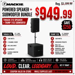 Mackie 2700 Watts Powered Speaker System Thrash 15" PA Speaker 15" Thump 115S Subwoofer & Adjustable Pole Package 🚨 Payment Options Available 🚨 No C