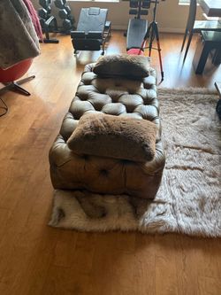 Restoration Hardware Tufted Leather Ottoman, 60" x 30"
