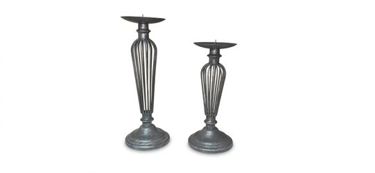 ESTATE SALE / Set of 2 Dark Metal Taper / Pillar Candle Holders (11" & 9")