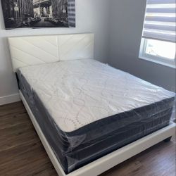 Queen Size Bed Frame With Mattress New Bedroom Furniture Bed Set 3PCS Free Boxspring // Cama + Colchon + Base Nueva 