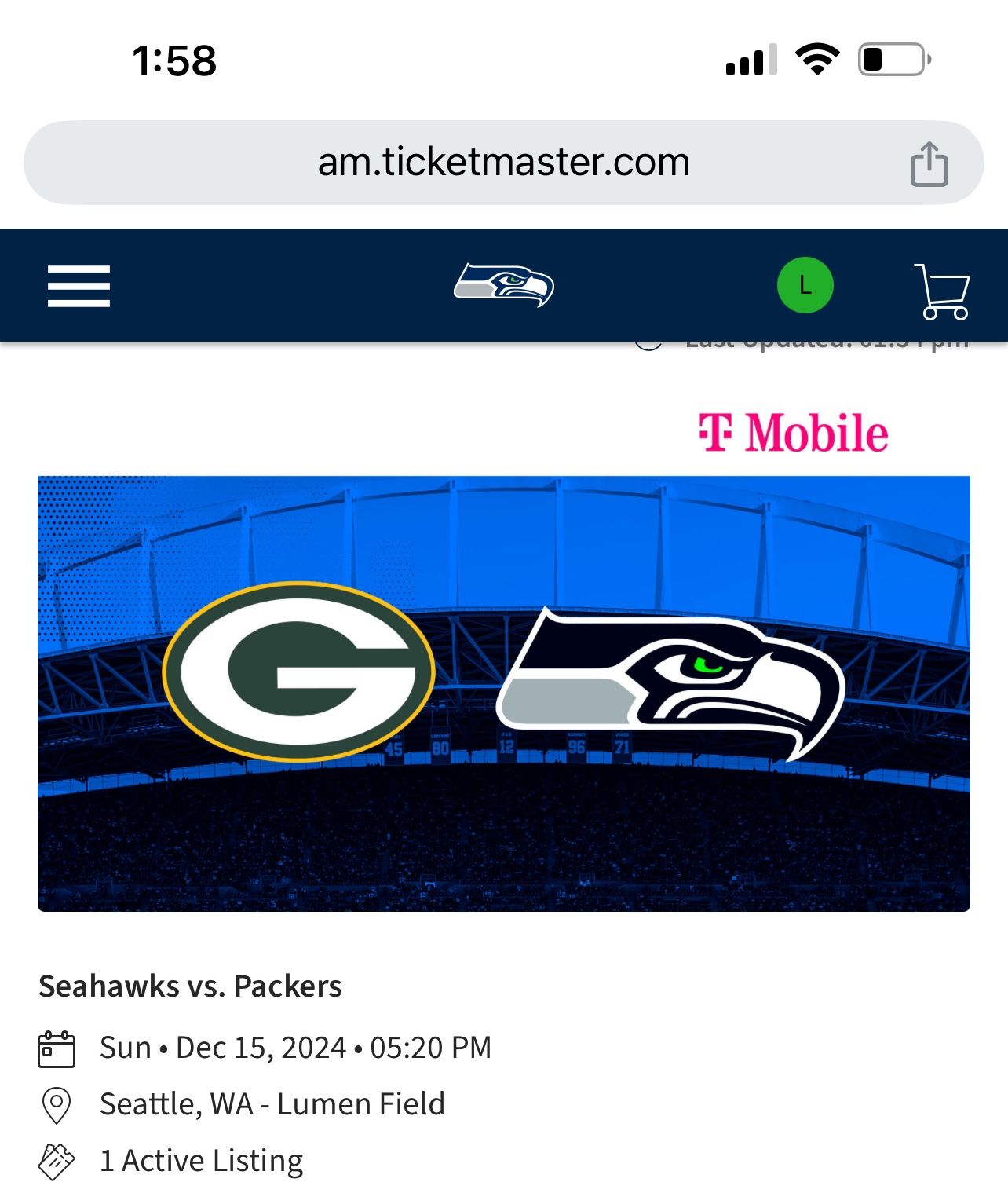 2 Club Seats Undercover packers Seahawks Game Tonight