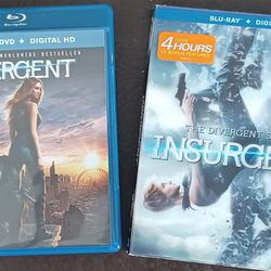 Lot Of 2 DVDs The Divergent Series "Divergent" & "Insurgent"~ Blu Ray & DVD ~EX