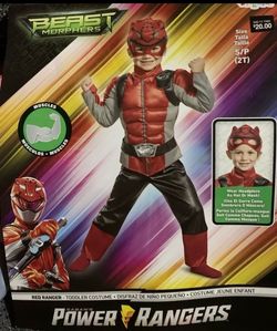 New Power Rangers toddler boy size 2T red Ranger costume and mask