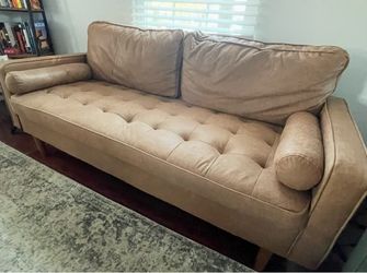 Mid-Century Modern Faux Leather Loveseat – Cognac/Tan Brown