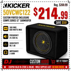 Kicker CWCS12 CompC Ported Box 12" Subwoofer 600 Watts VCWC12 Bass System 50VC2C122 🚨 Payment Options Available 🚨 No Credit Needed 🚨