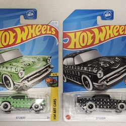 HOT WHEELS ART CARS. 1957 CHEVY BEL AIR.  (LIME GREEN AND BLACK VARIATIONS)  $5 EACH CAR. 