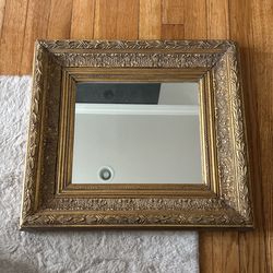 Vintage Antique Gilded Embossed Gold Square Mirror 