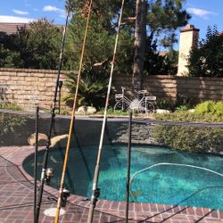 Three (3) Saltwater 12’ Surf Fishing Rods With Spinning Reels.