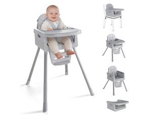 High Chair for 6 Months+, Foldable High Chairs for Babies and Toddlers, Convertible Toddler Chair, Adjustable Tray & Footrest, Lightweight, Stable & E
