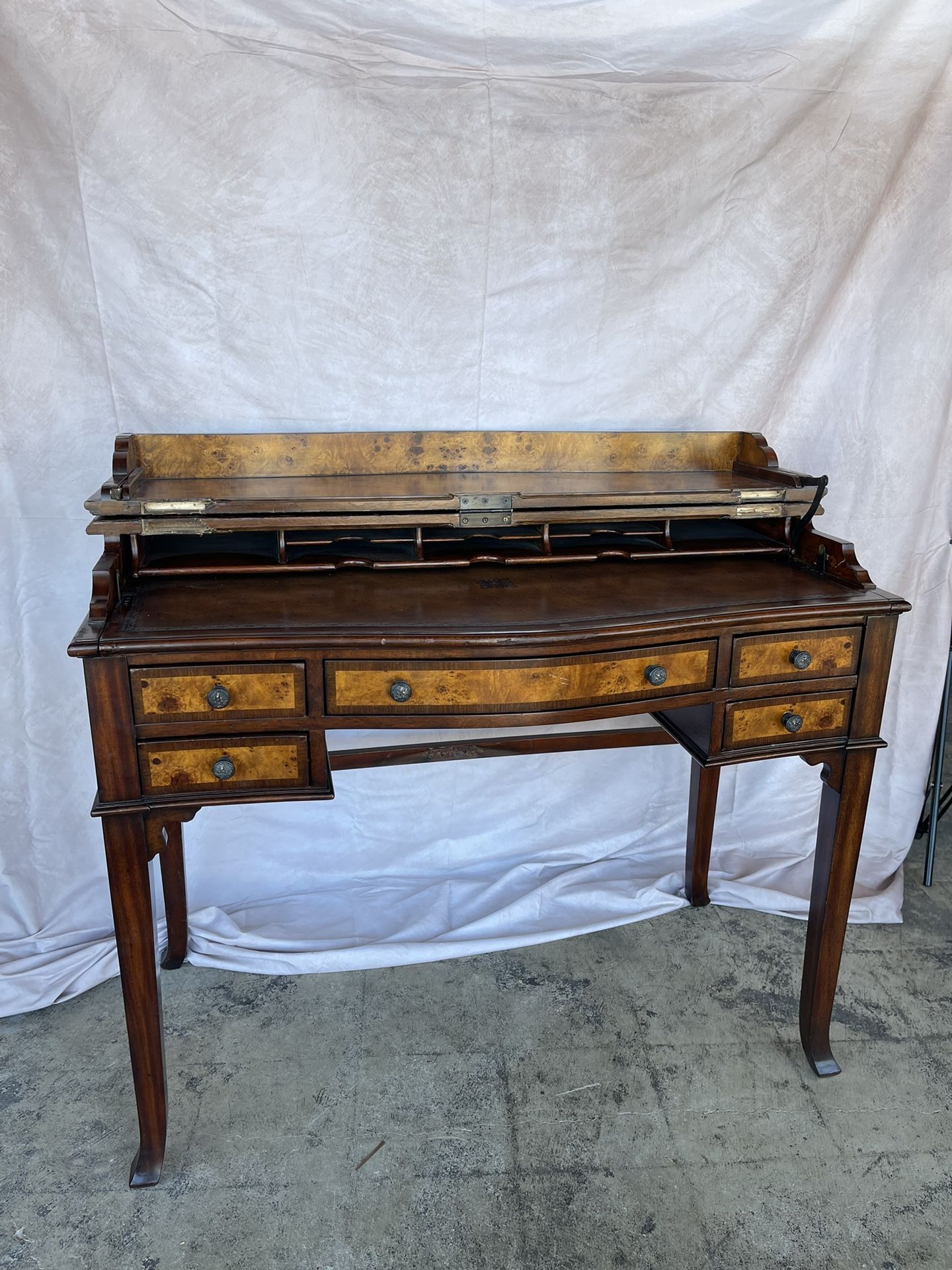 Theodore Alexander Campaign Acacia Leather Brown Wood Secretary Desk