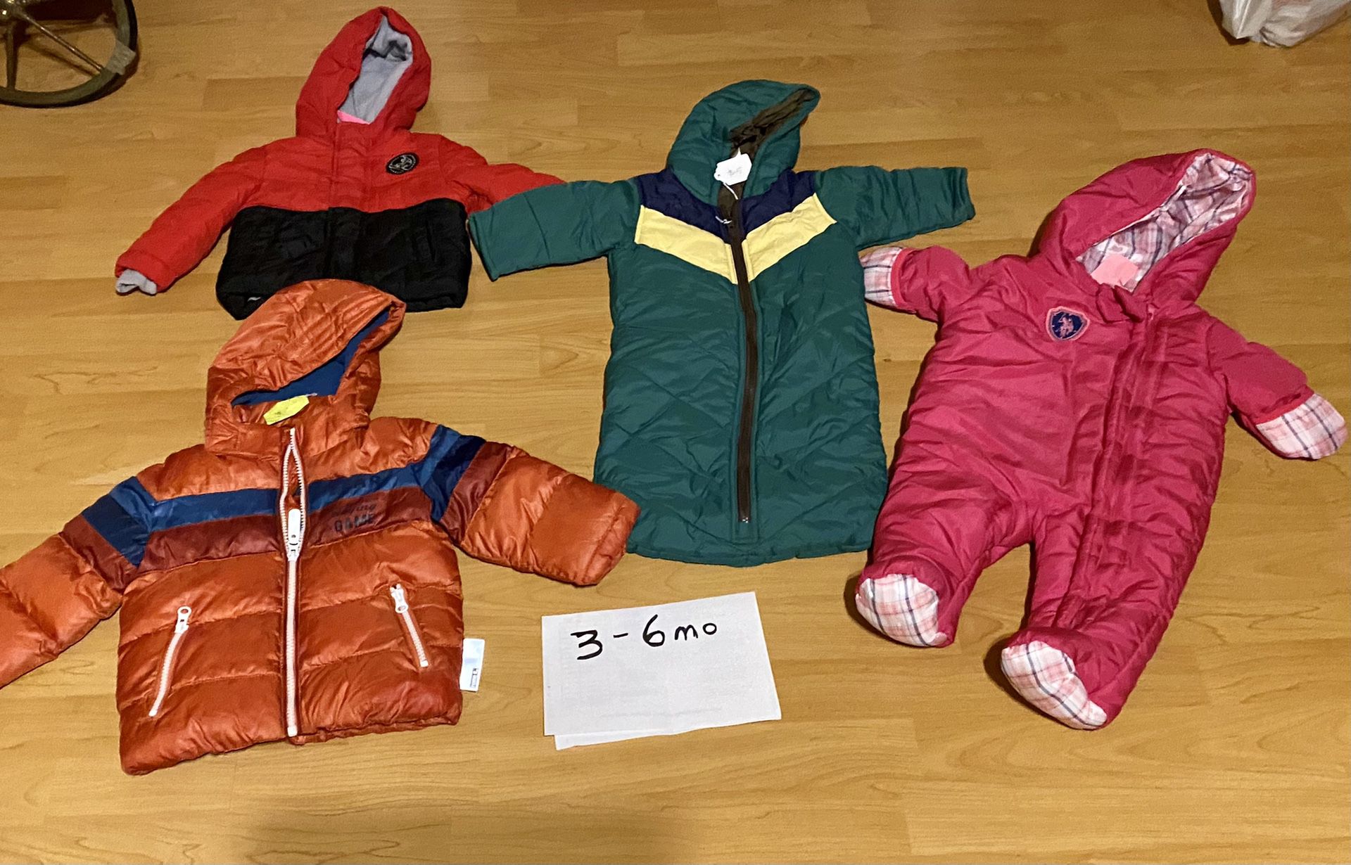 Baby and toddler ( up to size 2T ) snow clothes. Jackets pants and bibs and snow suits. Many brand names
