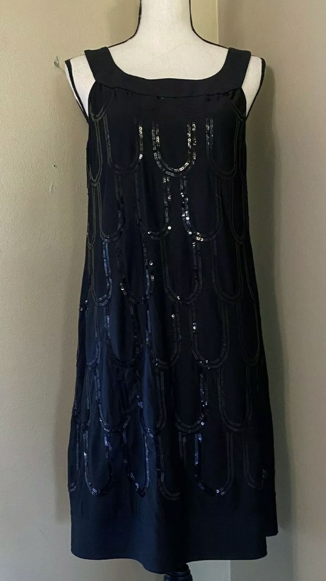 Connected Apparel Black Sleeveless Sequin Shift Party Flapper Dress Women's 10
