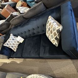 Blue Royal Velvet Microfiber Sofa Floor Model Sale