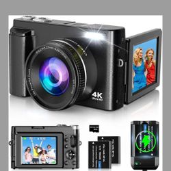 4K Digital Camera for Photography and Video, Autofocus 48MP Vlogging Camera for YouTube with 3'' 180°Flip Screen 16X Zoom Compact Travel Cameras with 