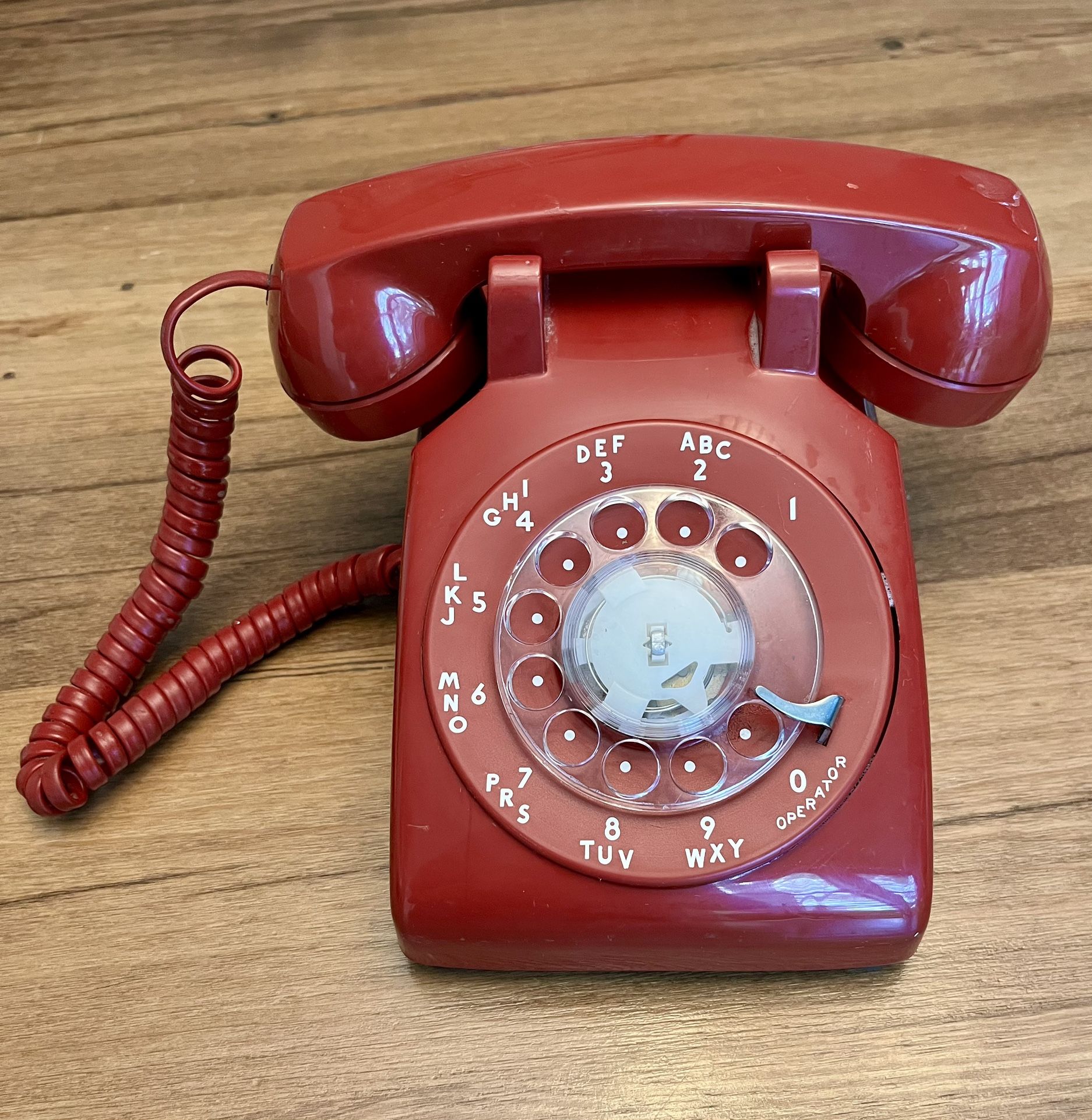 Mid Century Vintage Ruby Red Rotary Phone