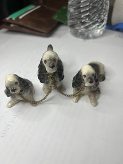 Vintage Japan Porcelain Dog Figurines – Set of 3 – Chained Puppies