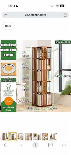 Lauxery Bamboo Rotating Bookshelf 6 Tier 360