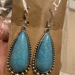 NWT long teardrop FAUX turquoise Boho southwest TexMex western dangle earrings
