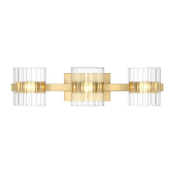 Designers Fountain
Aries 24.25 in. 3-Light Brushed Gold Glam Vanity with Ribbed Glass Shades